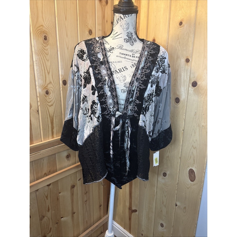 NWT Spencer Alexis XL Asian Art-to-Wear Black Lace Mesh Velvet Burnout Jacket